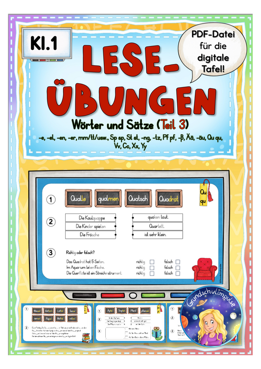 Leseübungen für digitale Tafel - Teil 3 (Klasse 1)