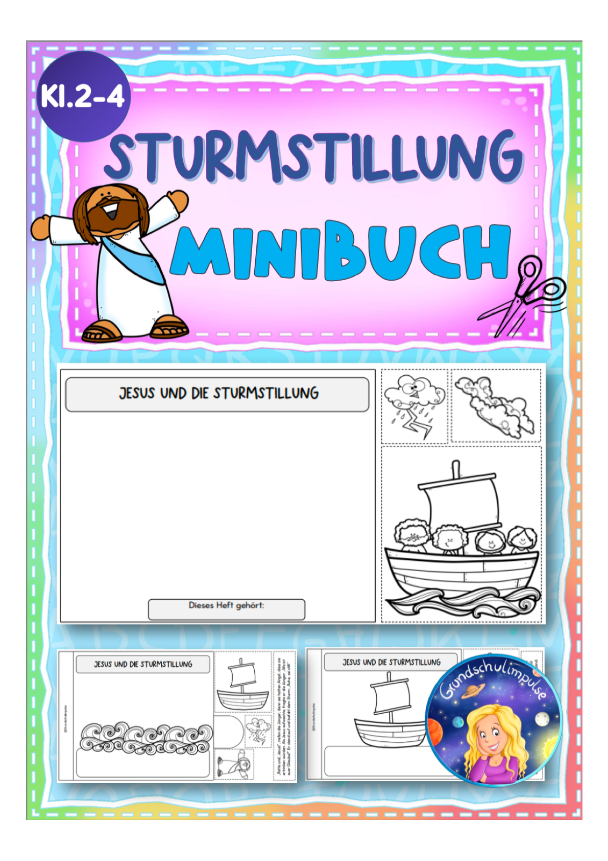 Minibuch: Jesus und die Sturmstillung (schneiden/kleben/malen)