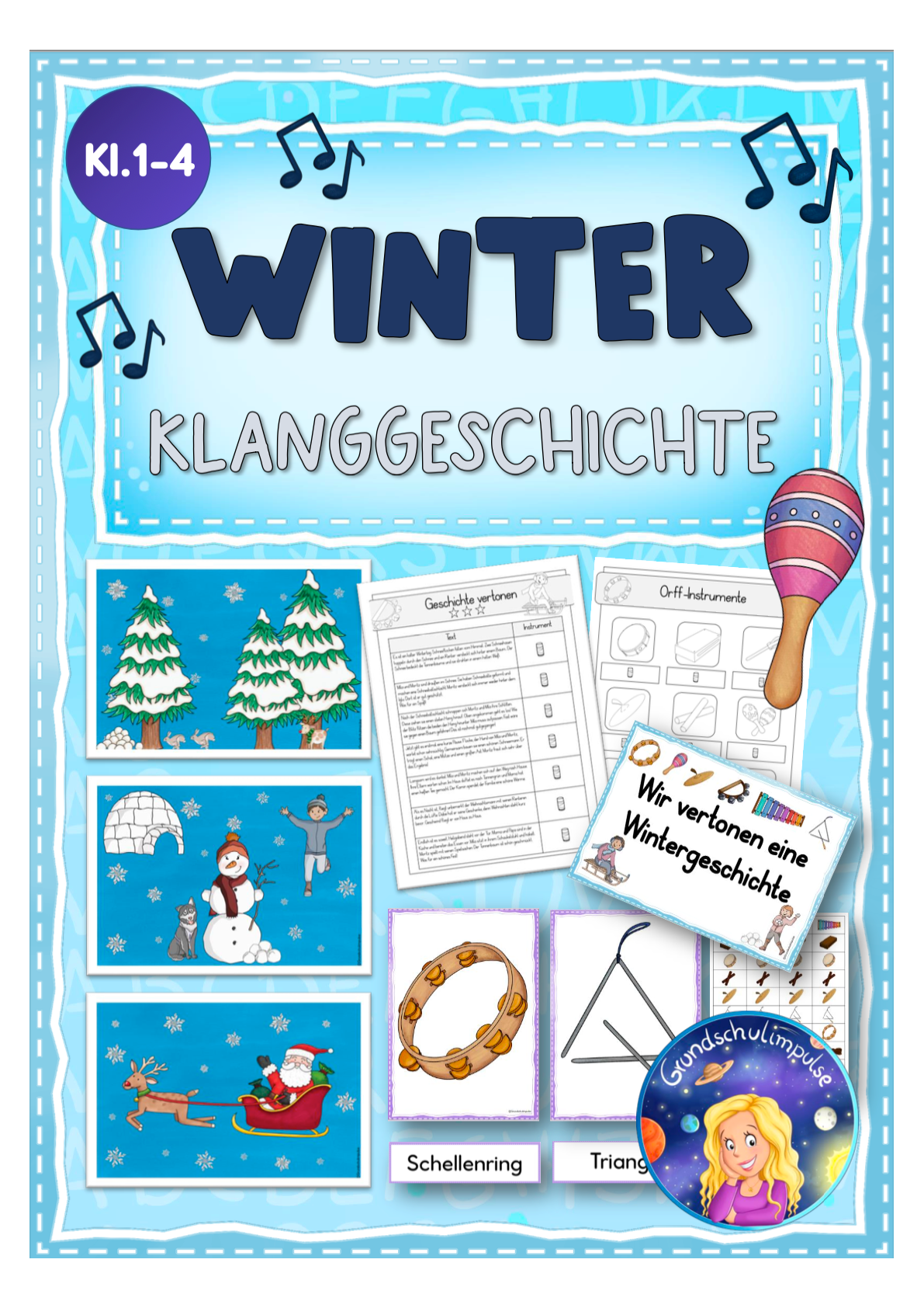 Unterrichtsreihe: Winterliche Klanggeschichte mit Orff Instrumenten (Klasse 1-4)