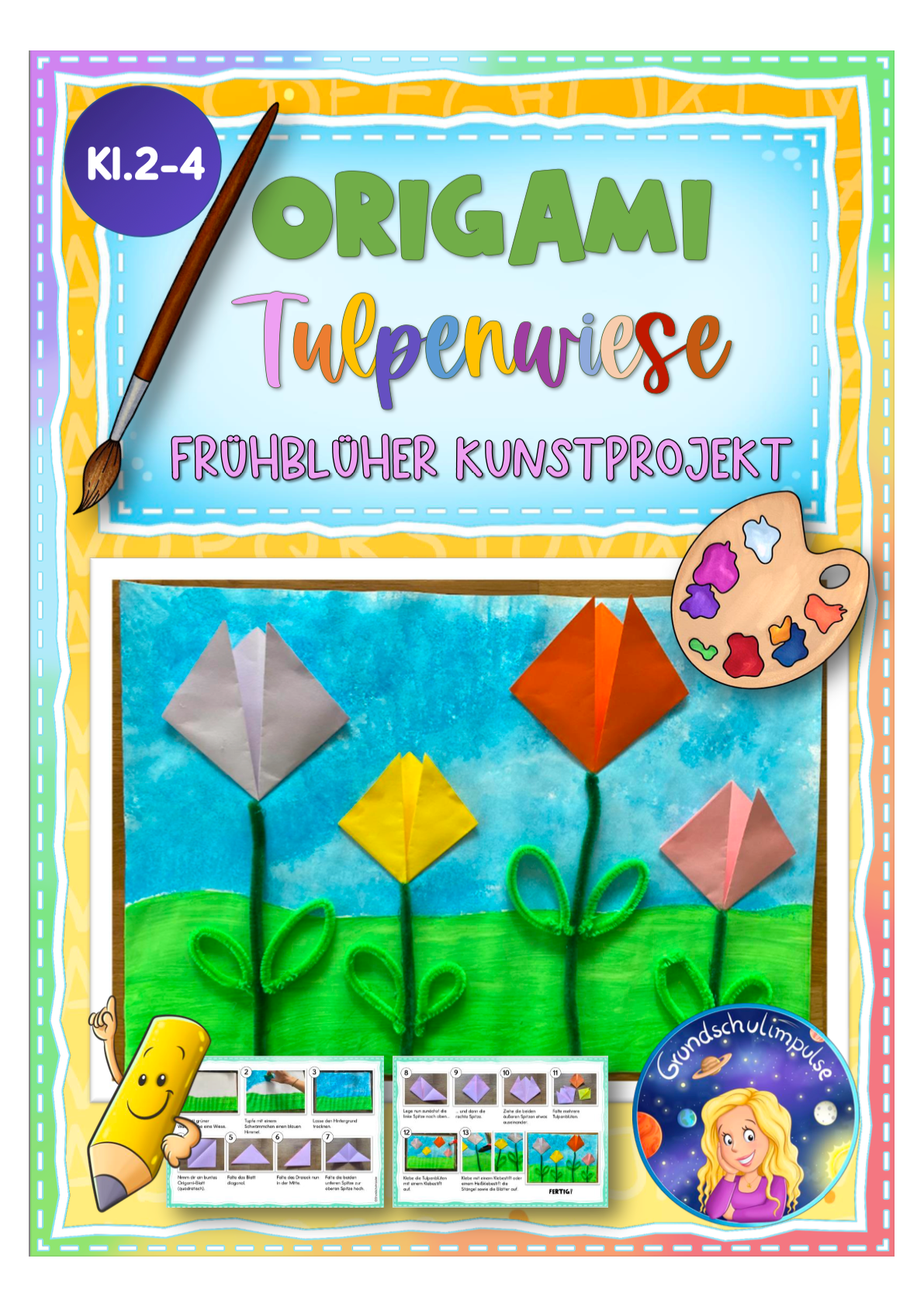 Origami Tulpenwiese - Frühblüher Kunstprojekt (Kl.2-4)