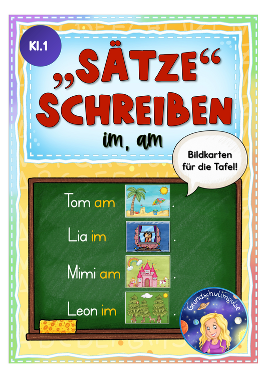 FREEBIE: Erste "Sätze" schreiben mit "im, am" (Klasse 1) - Bildkarten