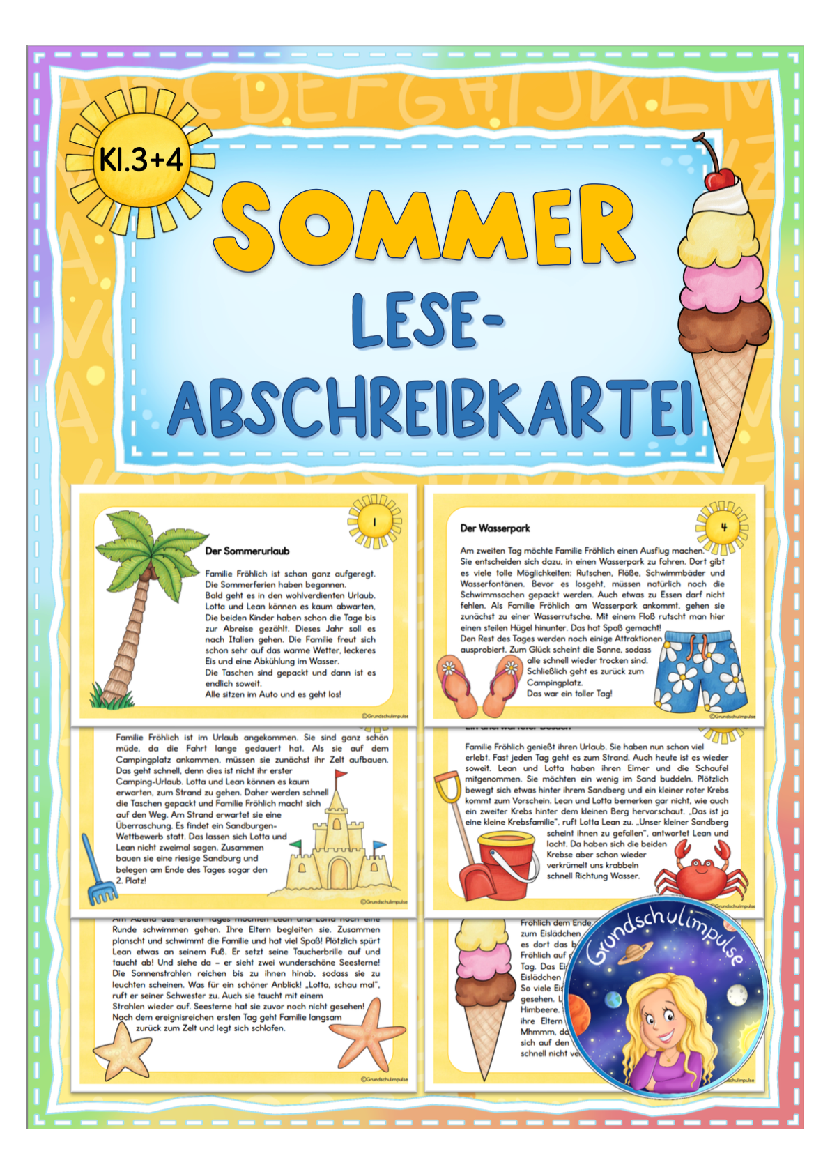 Sommerliche Lese- und Abschreibkartei (Klasse 3+4)