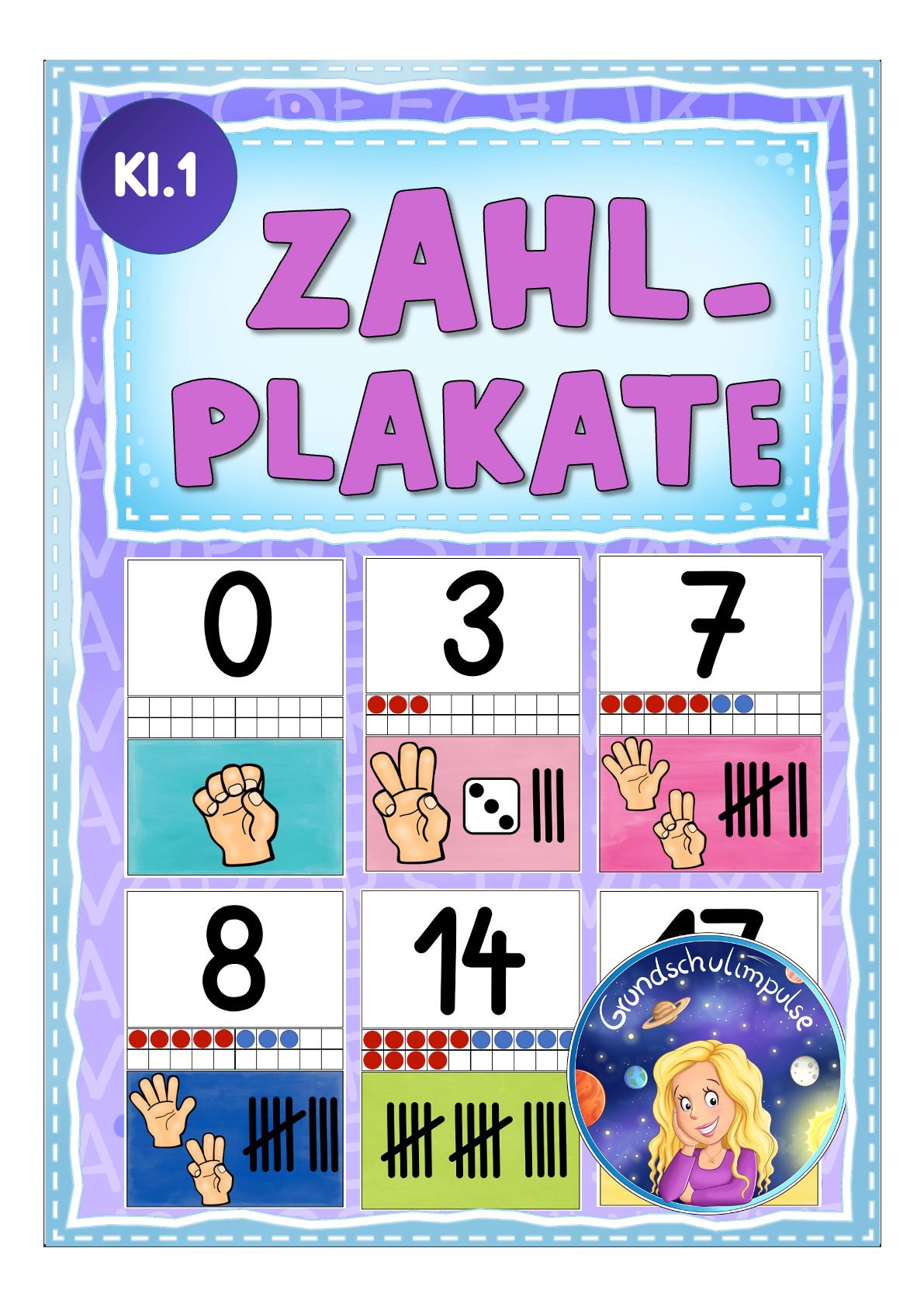 Aushang Zahlen/Zahlplakate 0-20 (Klasse 1)