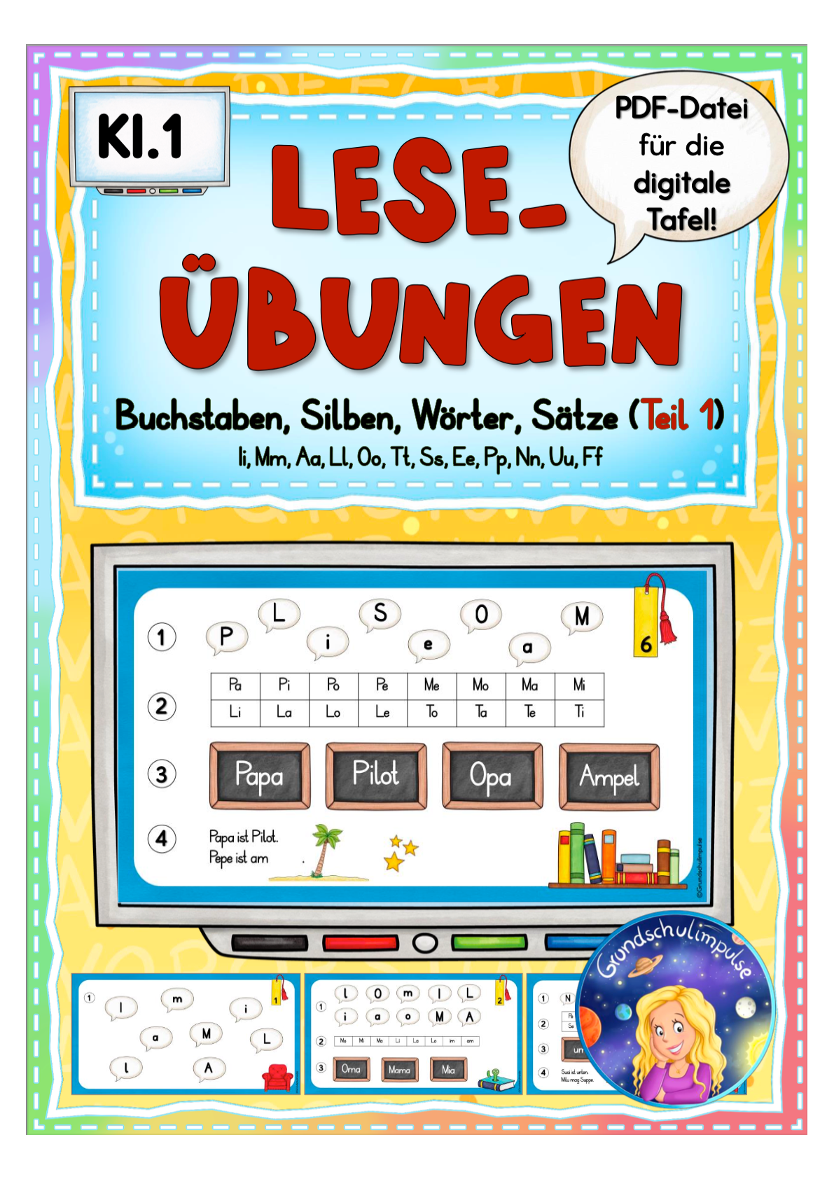 Leseübungen für digitale Tafel - Teil 1 (Klasse 1)