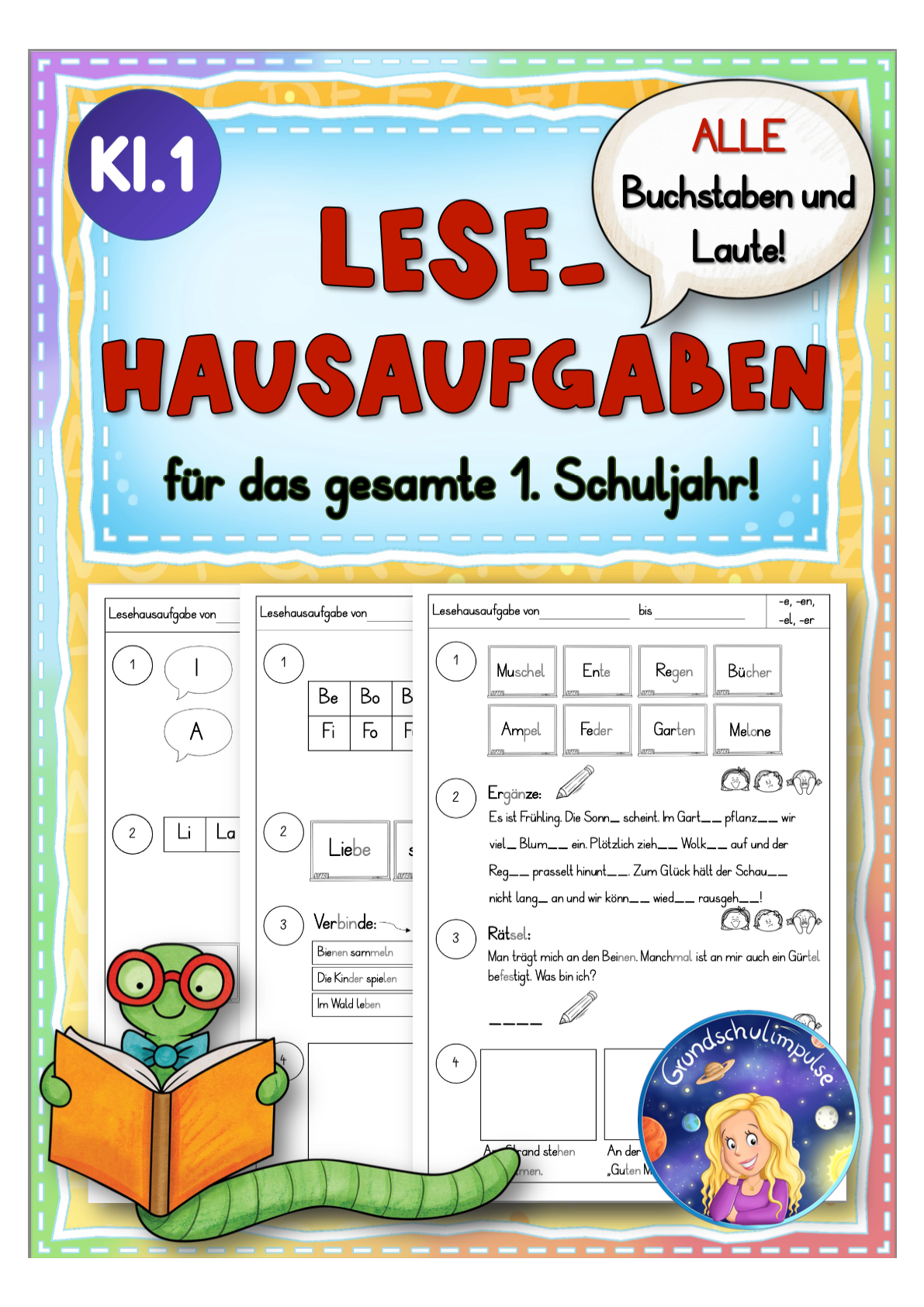 Lesehausaufgaben für ALLE Buchstaben/Laute (Kl.1)