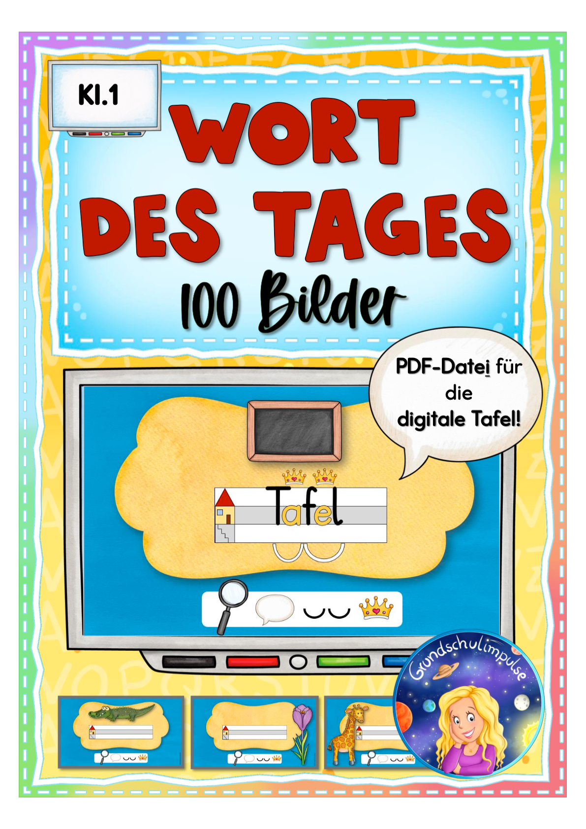 Wort des Tages für digitale Tafel (Klasse 1) - 100 Bilder/Tage