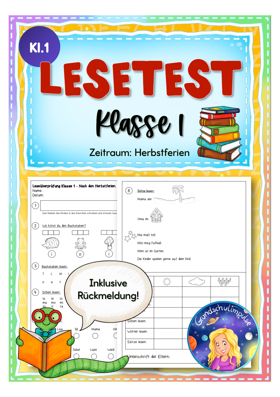 FREEBIE: Leseüberprüfung Klasse 1 (Herbstferien - bis "T/t") inkl. Rückmeldung