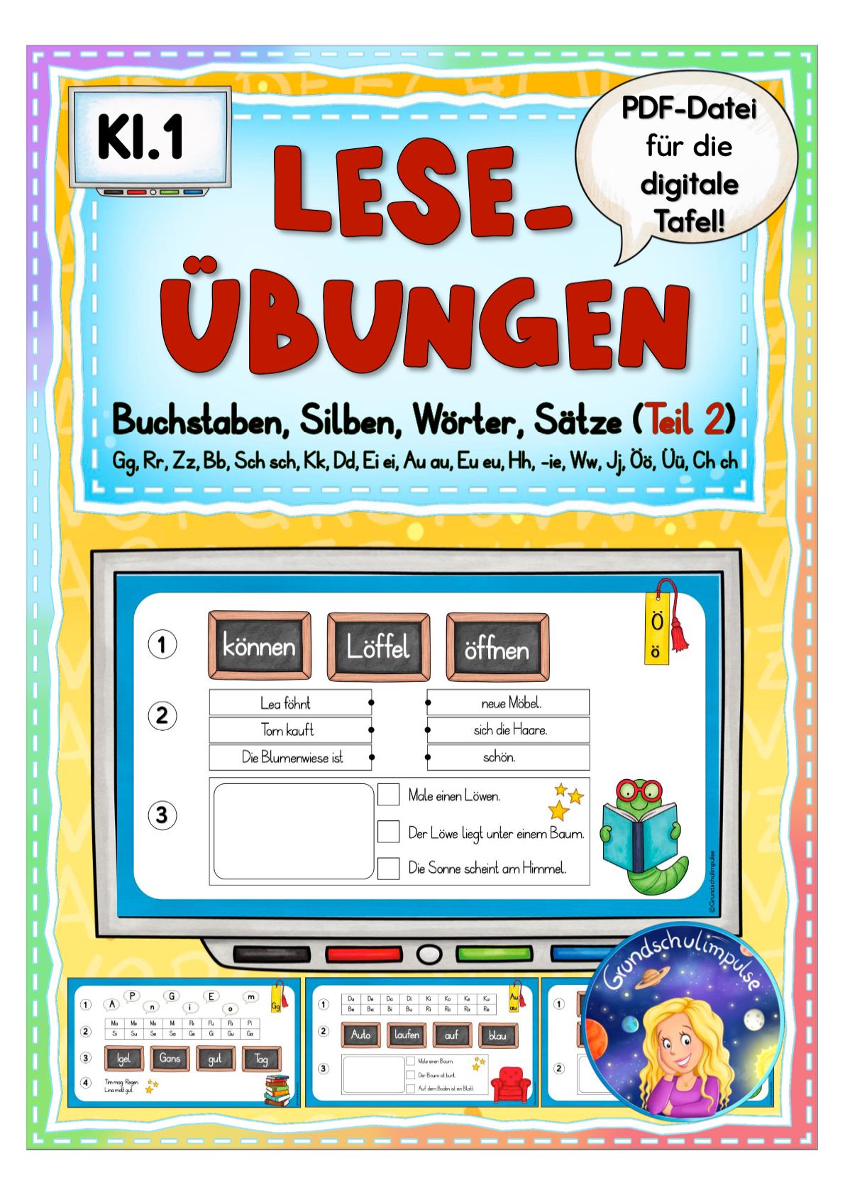 Leseübungen für digitale Tafel - Teil 2 (Klasse 1)