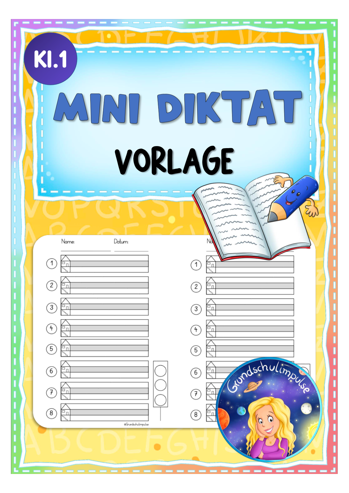 FREEBIE: Mini-Diktat Vorlage (Klasse 1)